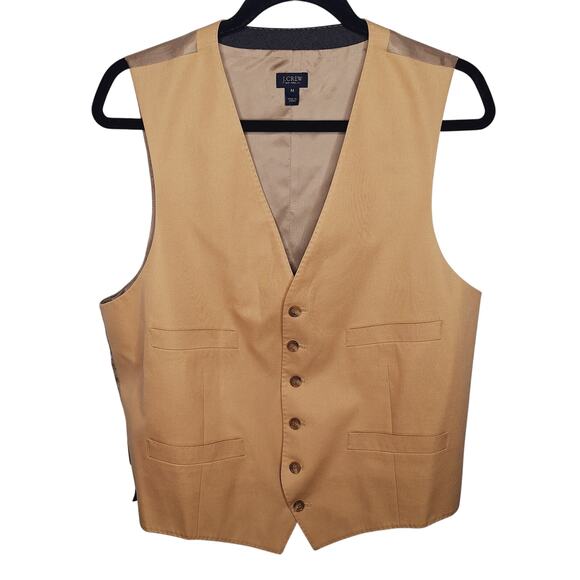 J. Crew Men's Crespi Vest Waistcoat M Tan Cotton Dapper 6 Button Preppy Academia - Picture 1 of 15